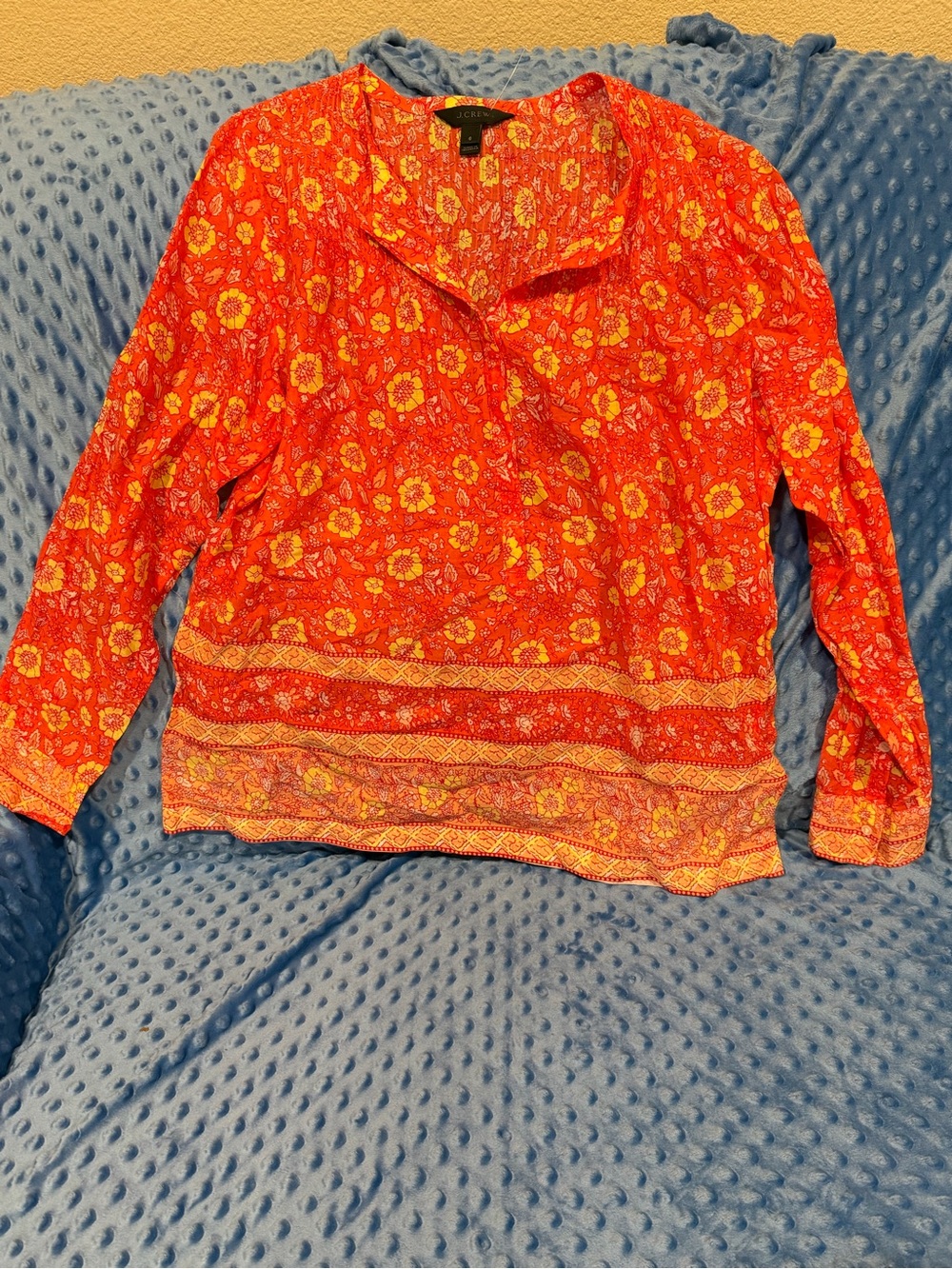 J. Crew Bright Red Floral Peasant Blouse